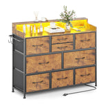 Leadpro Dresser with Charging Station and LED Lights, Dresser for Bedroom TV Stand Dresser with 9 Drawers, Fabric Drawers Storage Dresser Organizer for Living Room, Hallway, Closet (Rustic Brown) Leadpro
