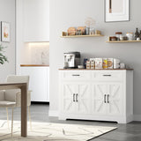 BOTLOG Farmhouse Buffet Cabinet with Storage, 47.2" Storage Cabinet with Drawers, Barn Doors, Sideboard, Bar Cabinet for Kitchen, Dining Room, Hallway, White BOTLOG
