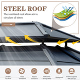 EROMMY 10' x 12' Metal Steel Gazebo, Outdoor Aluminum Hardtop Canopy with Netting and Shaded Curtains, Double Roof Pergolas, Permanent Metal Pavilion for Patio, Backyard, Deck, Lawn, Poolside EROMMY