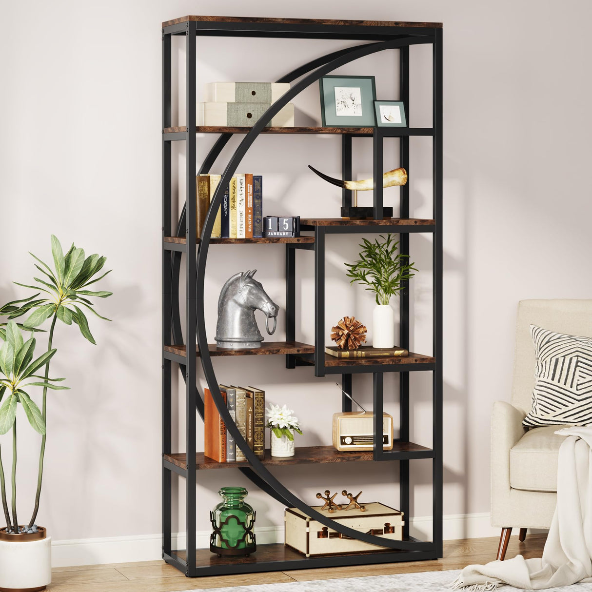 Tribesigns Bookshelf, Industrial 5-Tier Etagere Bookcase, 70.8 inch Tall Bookshelf with 8 Open Storage Shelf, Book Shelf Display Tack Shelving Unit for Home Office Living Room, Rustic Brown Tribesigns