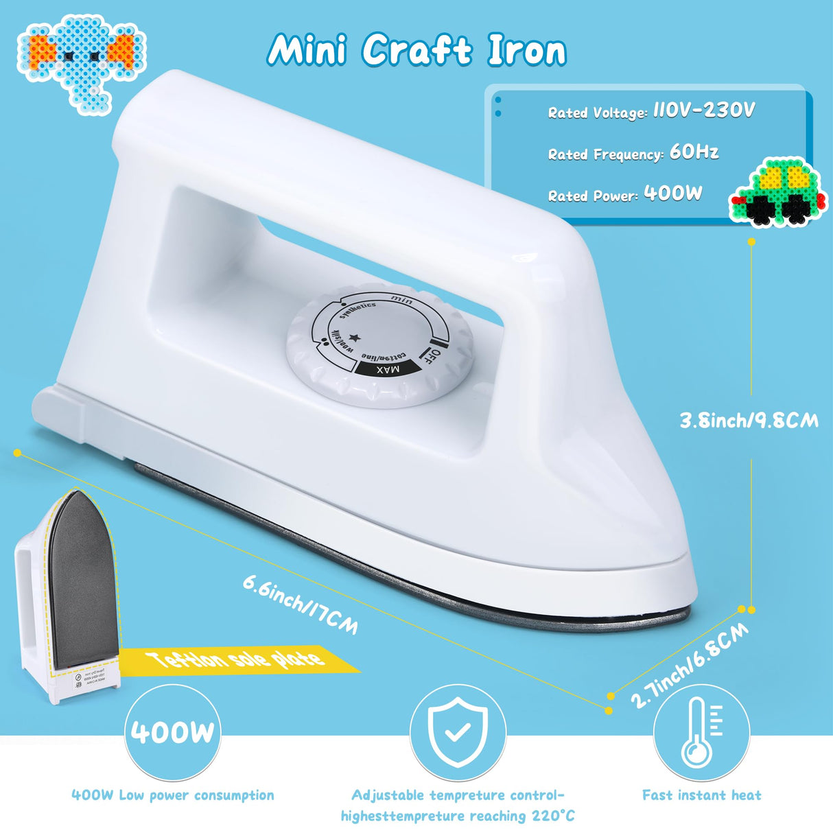 Pllieay 5mm Fuse Bead Kit with Upgraded Iron, 48 Colors Melty Beads for Craft, Iron Beads Set Including 2 Pegboards, Ironing Paper and Chain Accessories for Arts Crafts Easter Christmas Birthday Pllieay