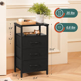 Yoobure Night Stand with Charging Station, 16 Colors LED Nightstand with USB Ports and Outlets, End Table with 3 Fabric Drawers and Storage Shelf, Bedside Tables Small Dresser for Small Space Black Yoobure