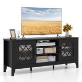 Tangkula Farmhouse TV Stand for TVs Up to 65-in, Classic Media Entertainment Center w/Glass Door Cabinets & 4 Adjustable Shelves, Modern TV Console Table w/ 3 Cable Holes for Living Room (Black) Tangkula