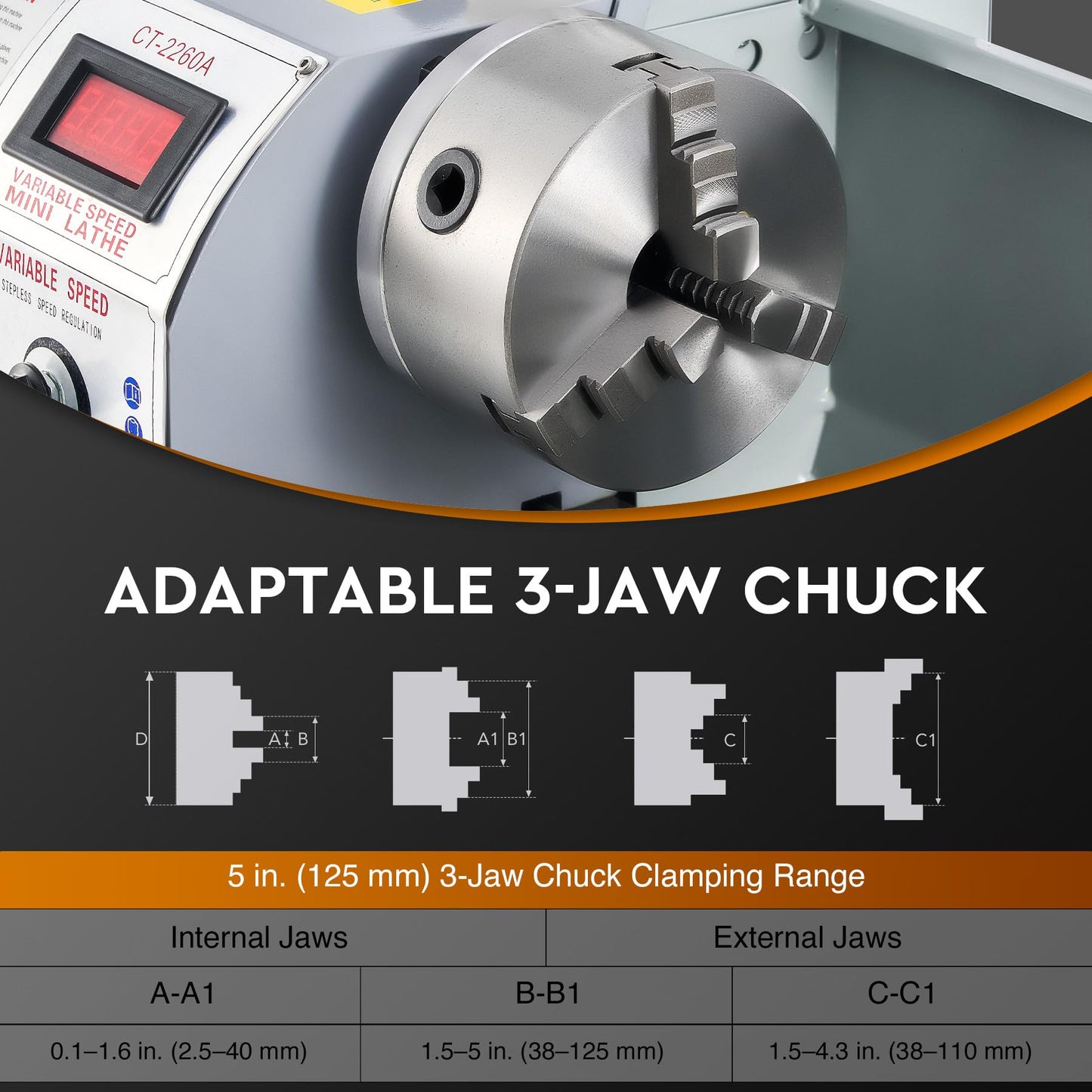 CREWORKS Mini Metal Lathe, 9" x 24" Benchtop Metal Lathe with 3 Jaw Chuck and 3000rpm Max. Spindle Speed, 1100W Metalworking Machine with LCD Display, Metal Lathe Machine - WoodArtSupply