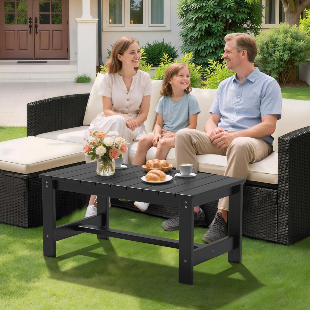 VINGLI Outdoor Coffee Table, HDPE Patio Coffee Table for Outside, All-Weather Rectangle Coffee Table for Deck, Garden, Balcony, Porch, Indoor & Outdoor Use, Black VINGLI
