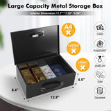 KYODOLED Fireproof Lock Box for Documents, Dual Combination and Key Lock Security with Carrying Handle, Metal Strong Safe Box to Keep Personal Items,Documents, Exterior 12.8" x 8.4" x 4.5", Black KYODOLED