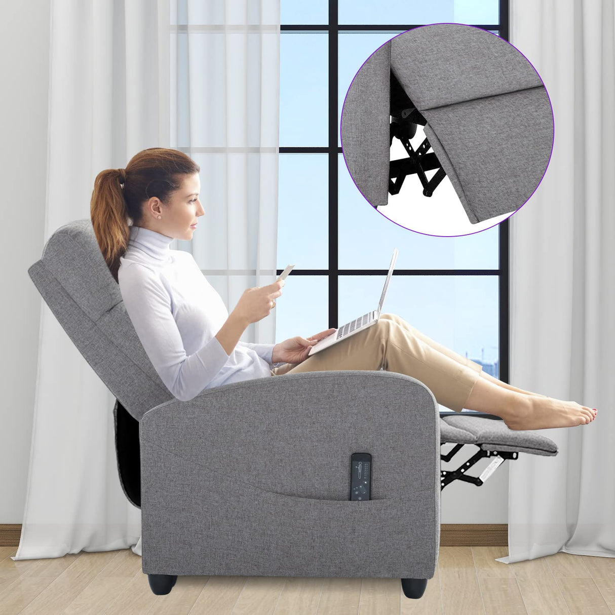 Zanzio Massage Modern Adjustable Heated Recliner Home Theater Single Sofa Chair Lounge with Padded Seat, Grey Zanzio