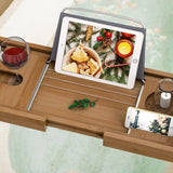 Bath Caddy Tray for Bathtub - Bamboo Adjustable Organizer Tray for Bathroom with Free Soap Dish Suitable for Luxury Spa or Reading(Walnut) Bamfan