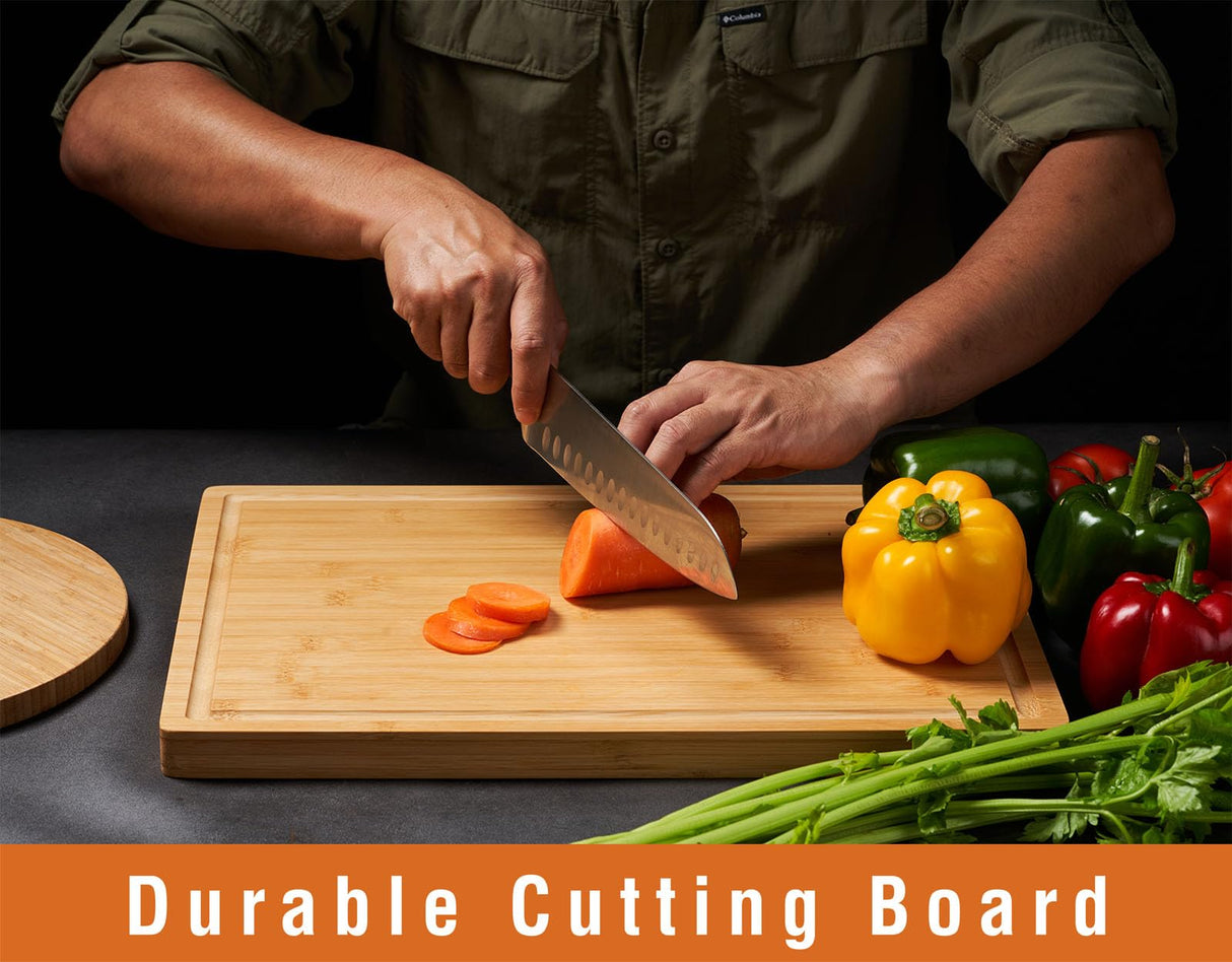Bamboo Wood Cutting Boards for Kitchen, 1" Thick Charcuterie Boards, Butcher Block with Juice Grooves & Handles Allsum