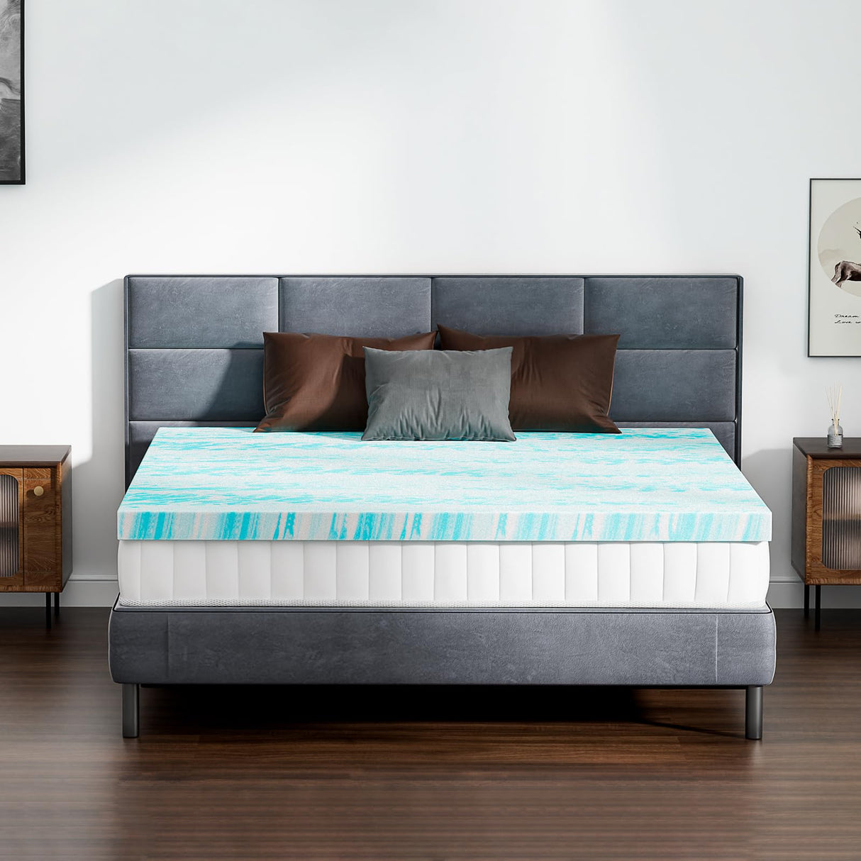 DUMOS 3 Inch Gel Memory Foam Mattress Topper King - Blue Soft Mattress Topper King Size for Back Pain, CertiPUR-US Certified, RV, Camper, CertiPUR-US Certified, Blue DUMOS