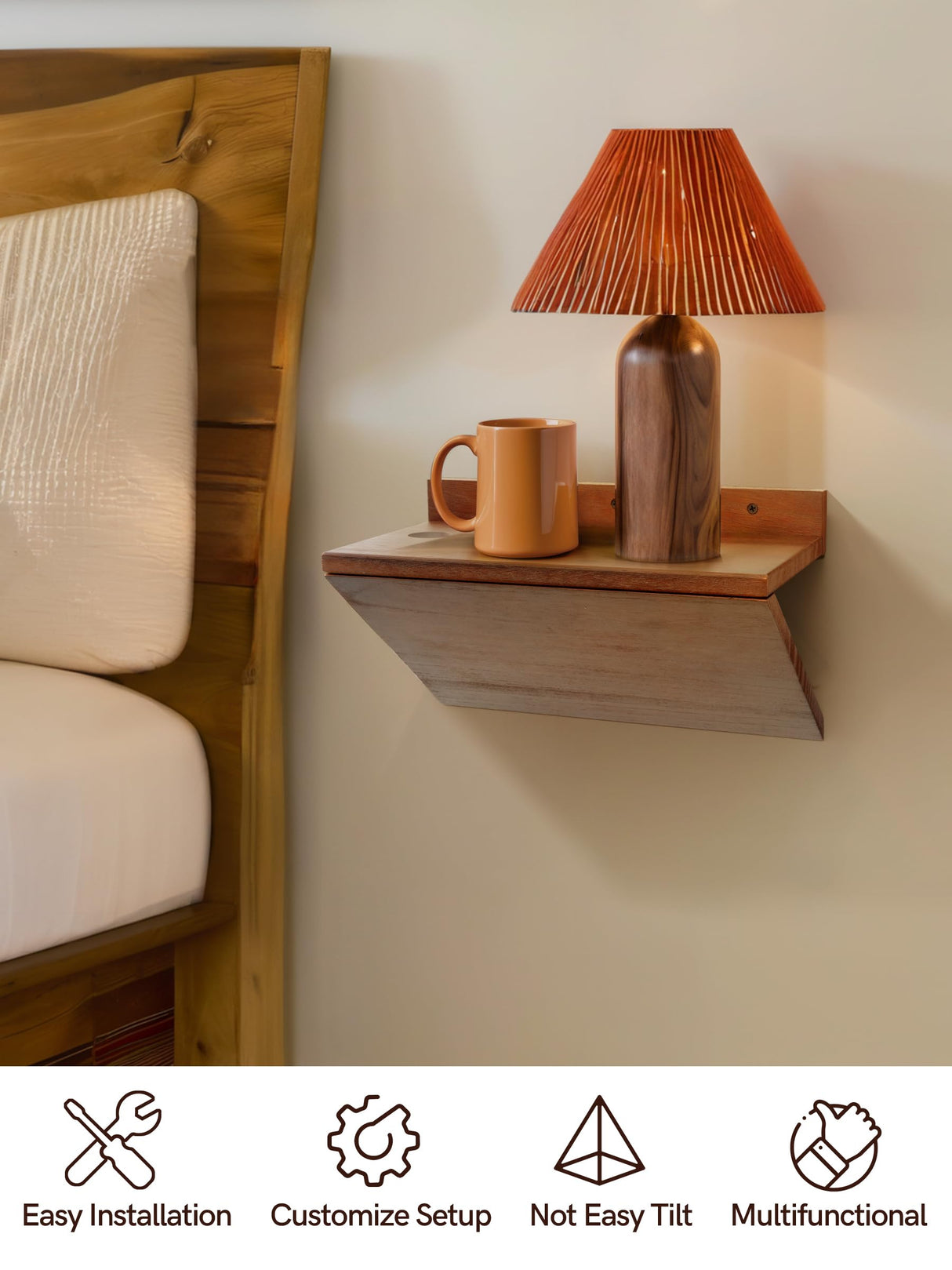 Sivapleso Floating Nightstand Set of 2, Walnut Wood Floating Bedside Tables Small Wall Mounted Nightstand Z-Shape Hanging Night Stands for Bedroom Sivapleso