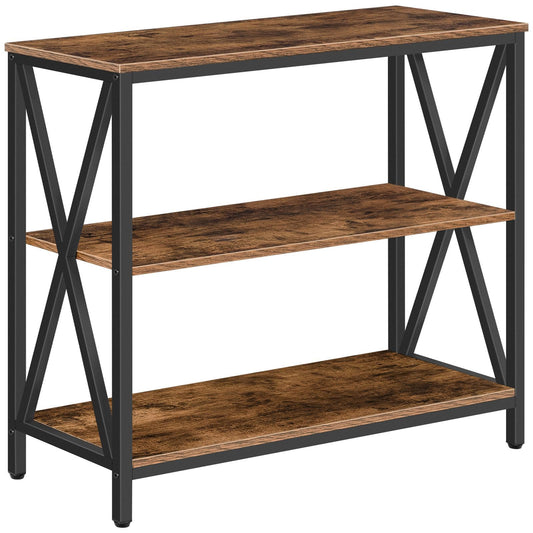 MAHANCRIS Sofa Table, Industrial Console Table, 3-Tier Narrow Side Table with Open Shelves, Foyer Table for Entryway, Hallway, Kitchen, Living Room and Bedroom, Easy Assembly, Rustic Brown CT - WoodArtSupply