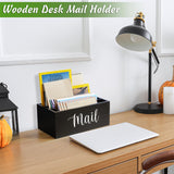 DRASTAR Mail Organizer Countertop, Wooden Mail Holder with 3 Slots, Desktop Mail Organizer, Black Mail Sorter for Home Office Accessories DRASTAR