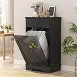 Tilt Out Trash Cabinet, Farmhouse Trash Can Cabinet w/Negative ion, Dog Proof 10 Gallon Garbage Can Cabinet for Kitchen, Bathroom, Living Room, Black Halitaa