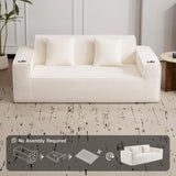 ATOMHOME 75'' Cloud Loveseat Sofa, Boneless Couch with Cup Holder, No Assembly Required Cloud Couch, Comfy Deep Seat Sofas, Corduroy Couches, Boneless Couches for Living Room Bedroom, Apartment, Beige ATOMHOME