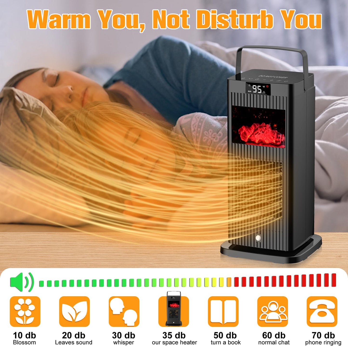 2024 Upgraded Space Heater,Mini Portable with Infrared Sensor & Fireplace Flame Effect,1500W Oscillating Electric Ceramic Room Heater,Fast Heating for Indoor Use,Bedroom,Office Room,Desk,Garage