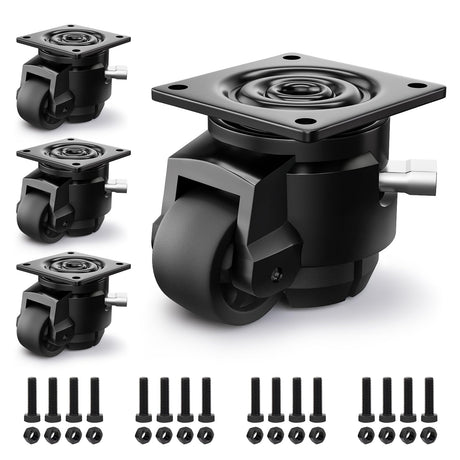 ANDUTEES Leveling Casters Heavy Duty with Upgraded Ratchet Handle Design, Adjustable Retractable Casters Set of 4, Swivel Industrial Castor Wheels for Workbench (80F, 4400 Lbs Capacity, Black) ANDUTEES