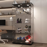 LFT HUIMEI2Y Glass Display Cabinet 4-Shelf with Light,Mirror and Lock, 2 Door Curio Cabinets, 5mm Tempered Glass Floor Standing Bookshelf for Bedroom, Living Room, Black LFT HUIMEI2Y