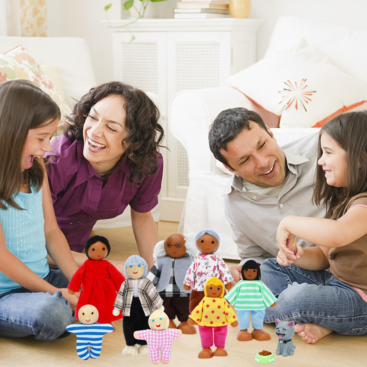 ONEST 20 Pieces Wooden Dollhouse Family Set Mini People Figures Dog Cat Sets Dollhouse Dolls Wooden Doll Family Pretend Play Figures Accessories for Pretend Dollhouse Toy ONEST