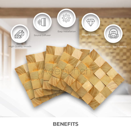 Acepunch 6 Finland Wooden 3D Wall Art Panel Home Decorative Sound Absorbing Dampening Tile Soundproofing Acoustic Music Insulator Noise reduction Studio Room Geometric Style 12x12in AP1234 Acepunch