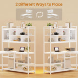 SEDETA L Shaped Computer Desk, 58'' Office Desk with LED Light and Bookshelf, L Shaped Corner Desk with Storage Shelves for Home Office, Gaming Desk, L Desk, White SEDETA