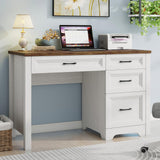 Halitaa Farmhouse Executive Desk with Drawers, Wood Computer Desk with Ample File Drawer, Rustic Home Office Desk with Storage for Bedroom, Living Room, White Halitaa