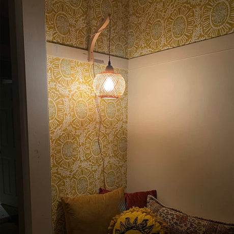 Frideko Bamboo Lantern Plug in Wall Sconces Wicker Wall Lamp with Plug in Cord Hand Woven Rattan Wall Light Farmhouse Rustic Wall Sconces Boho Sconces Wall Lighting for Living Room Bedroom FRIDEKO HOME