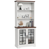 Bevfint 72" Tall Bookcase, White and Brown Design Large Floor Standing Bookshelf, 5 Tier Shelves with Door Storage Cabinet for Living Room Hallway Kitchen Home Office Bedroom, with Glass Door - 5 Tier Bevfint