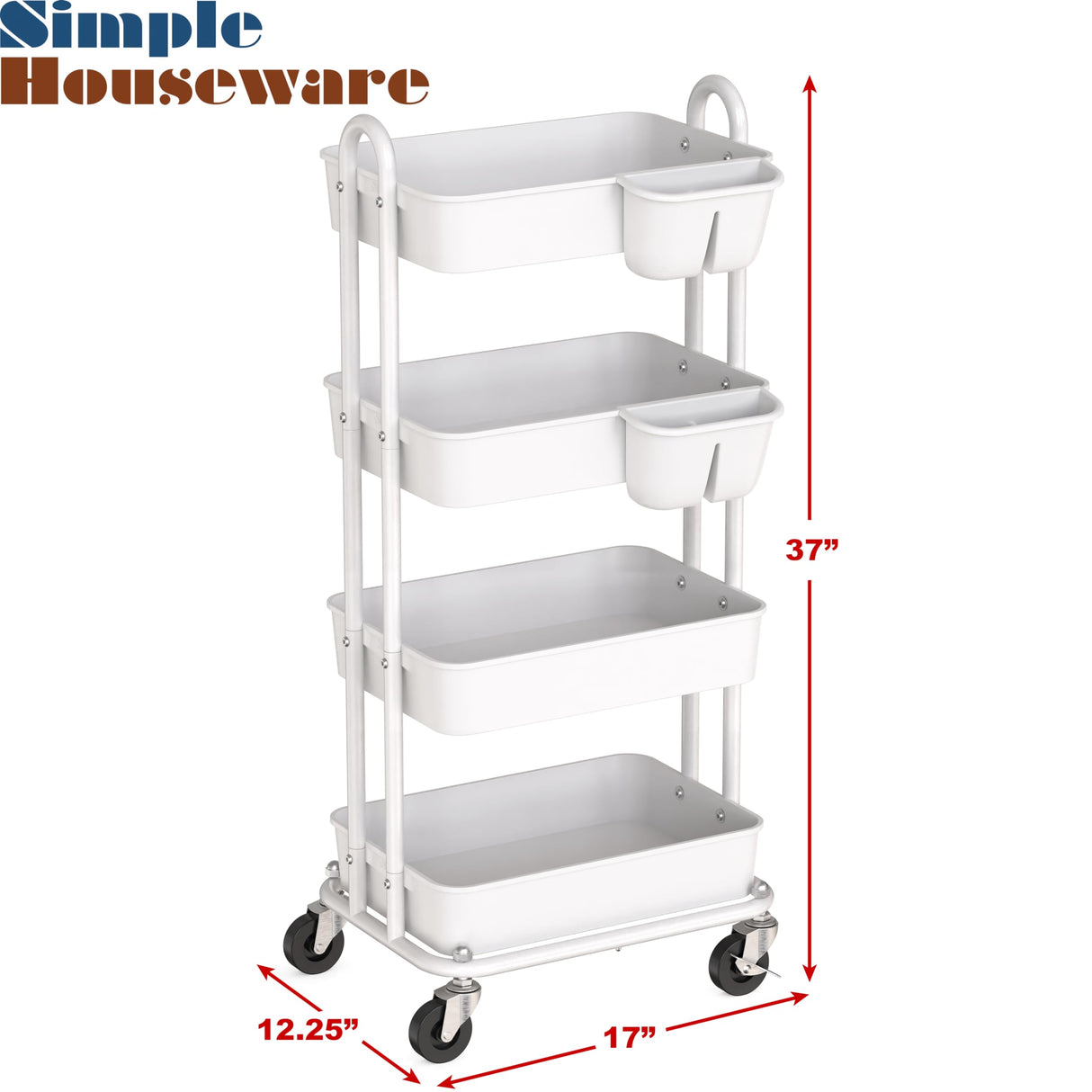 Simple Houseware Heavy Duty 4-Tier Utility Rolling Cart, White Simple Houseware