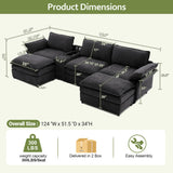 EYATZO 124" U Shaped Cloud Couch, Modular Sectional Sofa with Movable Ottomans, Modern Deep Seat Sofas for Living Room, Comfy Chenille Sectionals with Central Console & Bluetooth Speakers (Black) EYATZO