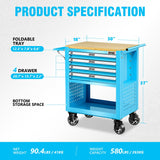 DNA MOTORING 30" W X 37" H X 18" D Large Capacity 4-Drawer Chest Rolling Tool Cart Locking Swivel Cabinet with Keys, Blue, TOOLS-00484 DNA MOTORING