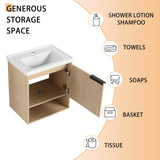 20" Bathroom Vanity with Sink, 20 Inch Floating Bathroom Vanity for Small Space, Single Sink Bathroom Vanity Combo, Modern Bathroom Vanity, Brown Wall Mounted Cabinet Set Mocoastn