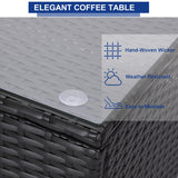 BPTD Outdoor Patio Furniture Set Balcony Furniture PE Rattan Wicker Outdoor Sectional with Washable Cushion for Garden, Poolside, Balcony, Backyard (Expresso-Navy, Coffee Table) BPTD