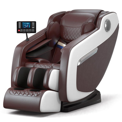 AVSAMOQ Massage Chair Full Body, Zero Gravity Massage Chair Recliner with Air Pressure, 8 Fixed Massage Rollers, Heating, Foot Roller, Bluetooth Speaker, for Home Office Men Women (Brown)