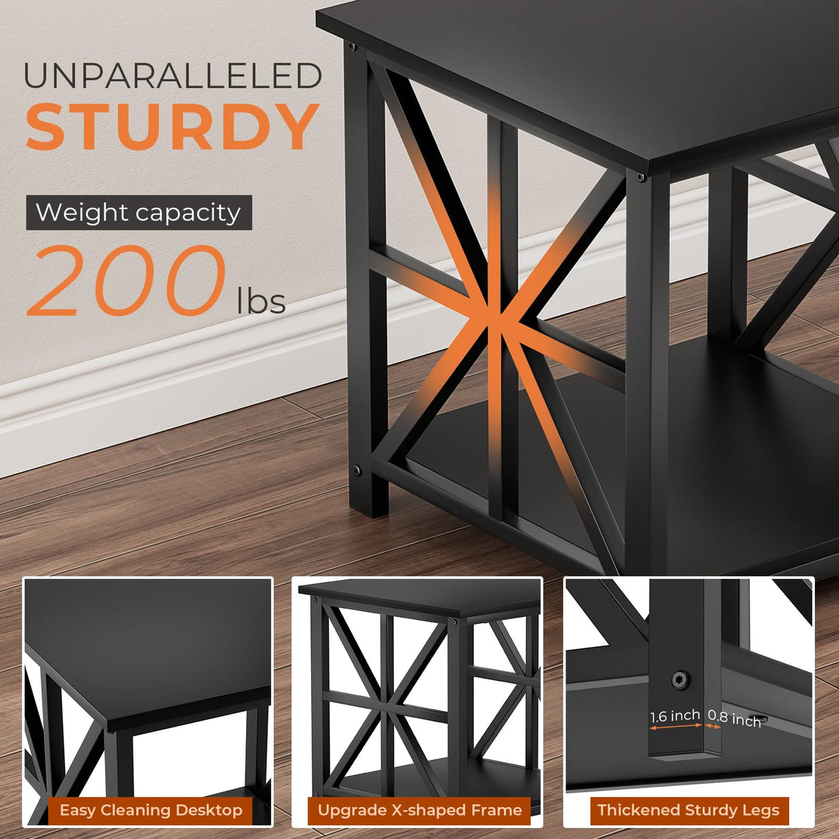 GreenForest End Table with 2-Tier Storage Shelf, 24 inch Side Table for Living Room, Modern Nightstand for Bedroom Bedside Office Farmhouse, Black GreenForest