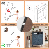 Barnyatoh Shoe Storage Cabinet,Farmhouse Shoe Organizer with 2 Flip Drawers & Barn Door Design,Freestanding Hidden Slim Narrow Shoe Rack Cabinet with Open Storage for Entryway, Foyer,Hallway,Blue Barnyatoh