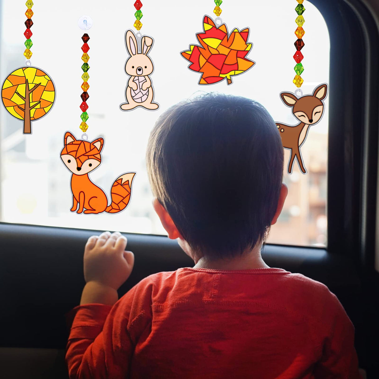 Winlyn 28 Sets Woodland Creatures Suncatchers Ornaments Decorations DIY Window Paint Art Suncatchers Fall Craft Kits Autumn Forest Animals Sun Catchers for Kids Holiday Classroom Activity Art Project Winlyn