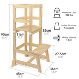 WOOD CITY Toddler Standing Tower, 3 Adjustable Heights Kids Kitchen Step Stool with CPC Certification, Equipped with Removable Safety Anti-Fall Net, Suitable for 18 Months and Up (Natural) WOOD CITY