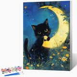 Fountor Cat Framed Paint by Numbers Kit for Adults Beginner & Kids Ages 8-12, Black Cat Paint by Number with Frame, Acrylic Moon Painting by Numbers Kit on Canvas 8x12 inch Fountor