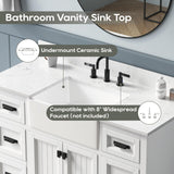 DELUXE LIVING 48 Inch Bathroom Vanity with Sink, Single Sink Bathroom Vanity, Solid Wooden Frame Bathroom Sink Cabinet with Soft Closing Doors & Drawers, Adjustable Feet, Apron Farm Sink, White DELUXE LIVING