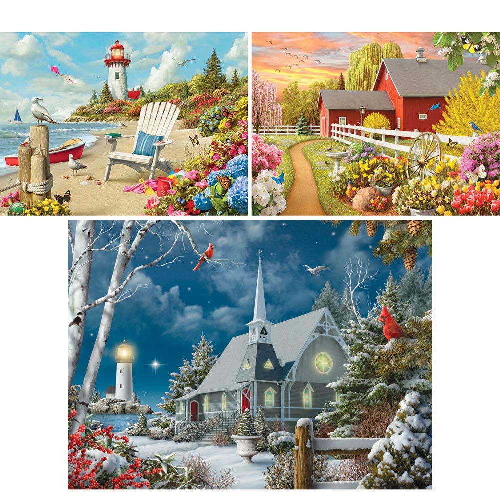 Bits and Pieces – Value Set of Three 500 Piece Jigsaw Puzzles for Adults – Awaken, Guiding Lights, and Daydream Jigsaw Puzzles by Artist Alan Giana, Completed Puzzle Size: 18" x 24"