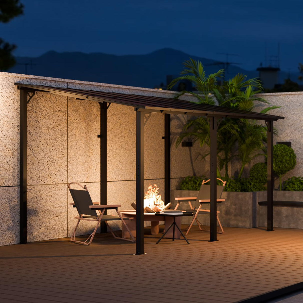 EBE 14' x 10' Gazebo, Hardtop Lean to Gazebo with Sloped Roof, Large Wall Mounted Gazebo Pergola, Metal Awning for Patio, Decks, Backyard EBE