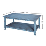 Rustic Rectangular Coffee Table, 42 in. W x 24 in. D x 18 in. H, Living Room Blue Antique, W/ (1) 36 in. W x 18 in. D x 10 in. H Shelf, Farmhouse/Cottage Style, Select Hardwood/Construction Alaterre Furniture