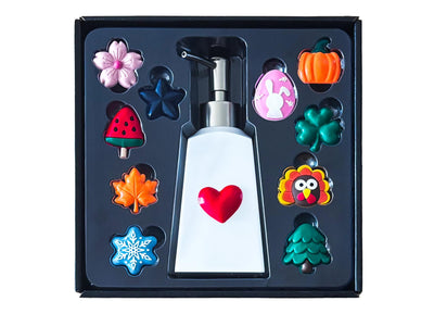 Nestriculus Seasonal Soap Dispenser with 11 Interchangeable Magnets - Seasonal Decor - Farmhouse Bathroom Kitchen Decor (Resin,Built in Magnet) - 8.82oz (Silver)
