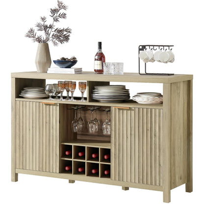 OAKHAM HOME Oxford Wine Bar Cabinets with Storage - 51" Sideboard Buffet Cabinet for Home, 32.8" Tall Liquor Bar Cabinet for Kitchen (Sunwashed Ash Oak) - WoodArtSupply