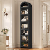 UPOSOJA 76" Tall Narrow Arched Bookcase,7-Teir Mid-Century Modern Bookshelf,Adjustable Shelves offering More Storage Space for Living Room,Kitchen,Home Office,Black UPOSOJA