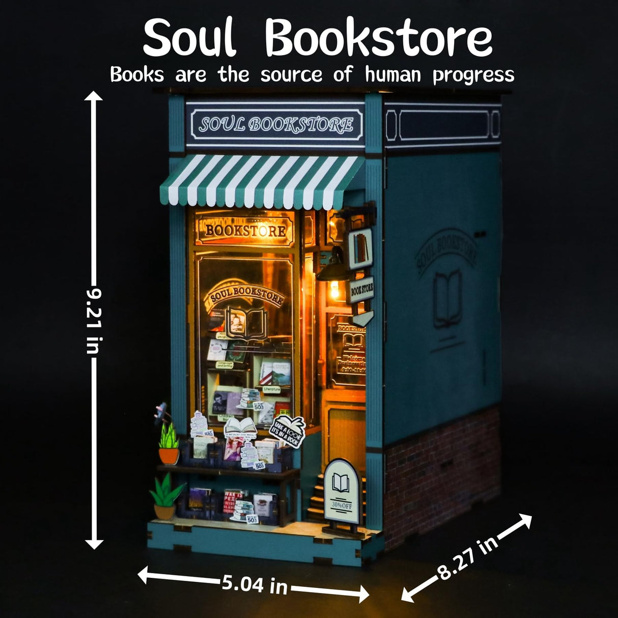 MEINESQIS Book Nook DIY Miniatures Book Nook Kit Store 3D Creative Decorative Bookend Bookshelf Insert Wooden Puzzle with Led Suitable for Teenagers Adults Halloween Christmas Decoration Gifts, Blue MEINESQIS