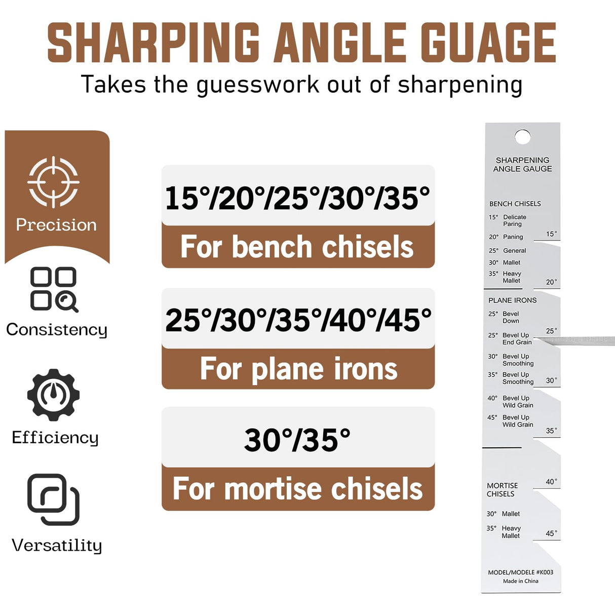 WEWEAL Chisel Sharpening Jig Kit, Precise Honing Guide System with Adjustable Angle Fixture and Angle Gauge, All Metal Sharpening Fine Tools for Woodworking Chisels and Planes (5/32" to 3") WEWEAL