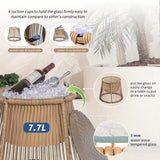 NICESOUL® 6 Pcs Boho Outdoor Small Patio Furniture Lounge Set with Beige Cushion and Round Glass Table with Ice Bucket Natural Color Wicker Conversation Sofa Set for Garden Balcony Deck NICESOUL