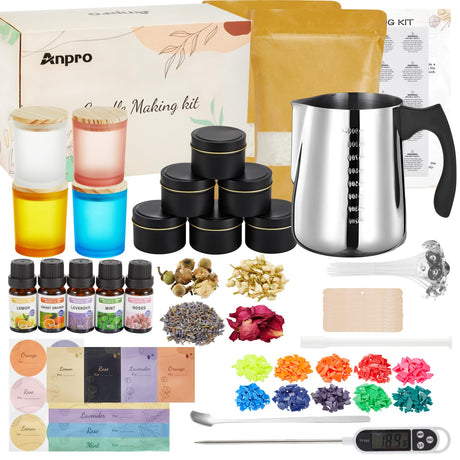 Anpro Candle Making Kit - DIY Candle Gift for Kids & Adults, Includes 900ml Pot, Wicks, 6 Tins, Holder Anpro